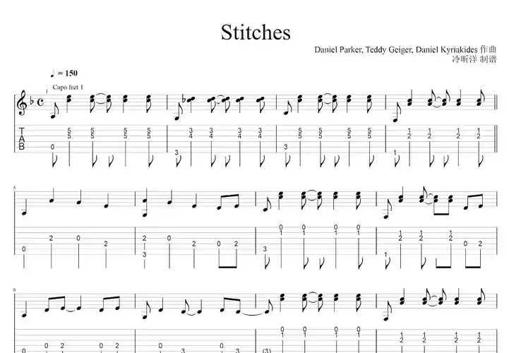 stitches吉他谱_shawn mendesc调指弹_xy.up - 吉他世界