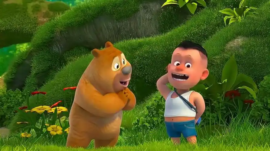 熊熊乐园光头强用录音机放音乐熊二还以为他学会弹吉他了