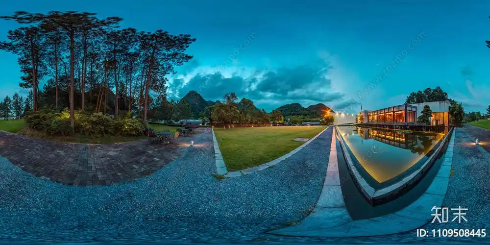 hdr环山酒店黄昏贴图下载