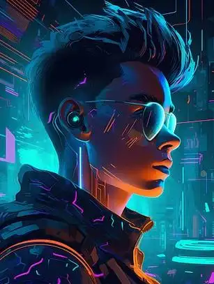 赛博朋克未来科技风炫彩女孩插画