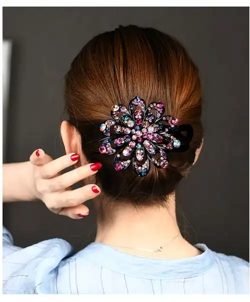 中年人发夹妈妈款盘头发卡抓夹顶夹三齿花朵鸭嘴夹夹子头饰后脑勺 scj