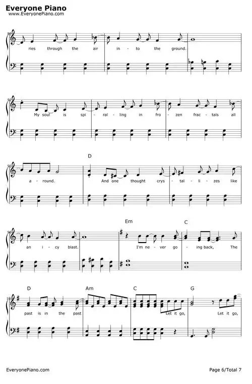 letitgo简单版钢琴谱-idinamenzel-冰雪奇缘主题曲