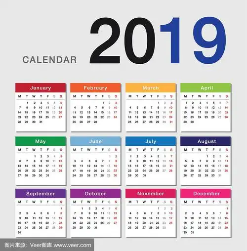 缤纷年历2019横矢量设计模板,简洁干净设计.