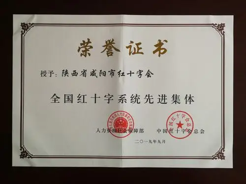 "全国红十字会系统先进集体"由人力资源社会保障部,中国红十字会总会