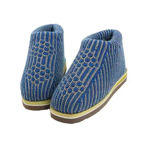 中间手工编织毛线太阳花腈纶棉鞋中国结