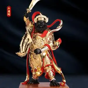 黑虎灵官樟木精雕贴金12寸玄坛真君赵公明赵元帅神像道教供奉摆件