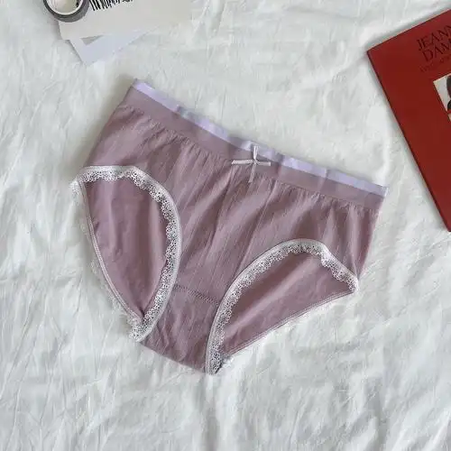 实拍2020夏季新品可爱无缝蕾丝边中腰女士三角裤内裤少女五条装