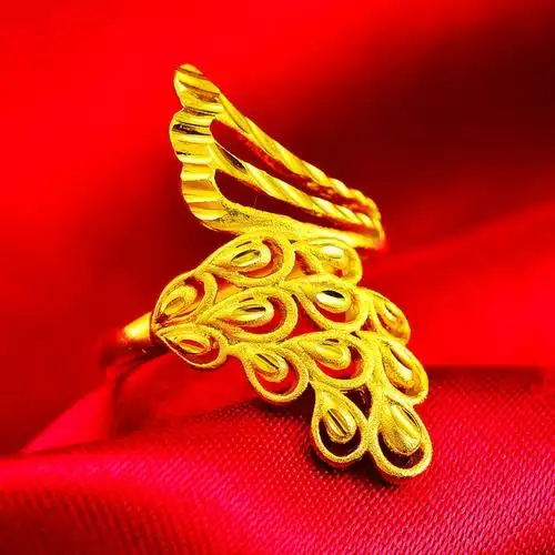 新款越南沙金18k女士凤尾花戒指不褪色过敏靓丽戒指