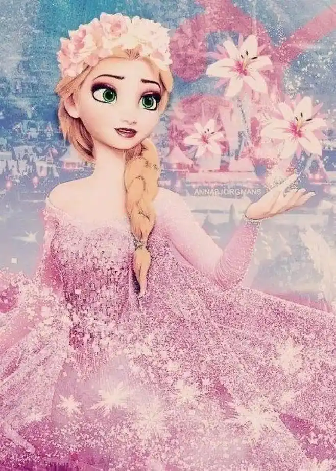 冰雪奇缘可爱美丽公主插画手机壁纸