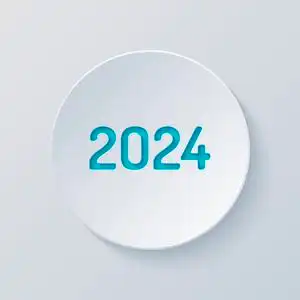 图层图标数字图标2024. 新年快乐. 用灰色和蓝色的图层切割圆圈.