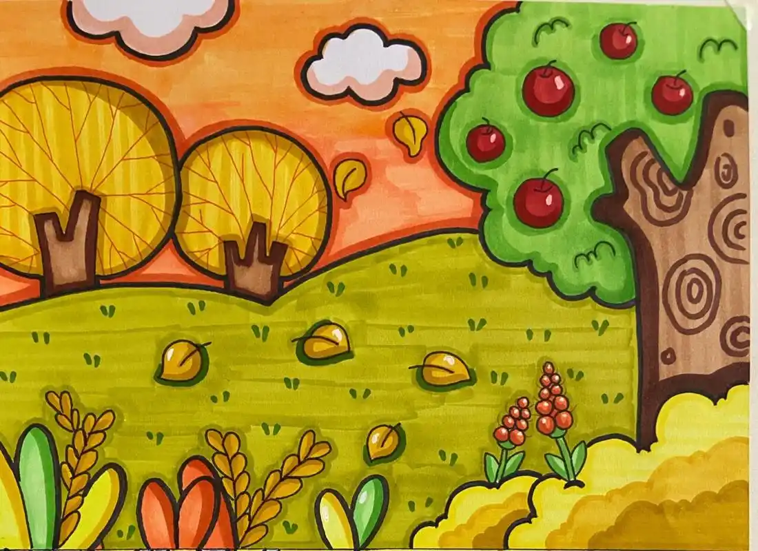 马克笔儿童画春夏秋冬 马克笔儿童画四季素材 幼师考编万能背景春夏