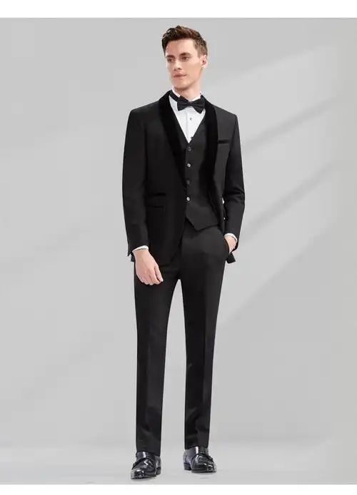 ペpolo保罗新郎西服套装男士英伦修身西装结婚三件套婚礼塔士多晚礼服