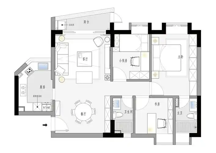 泊雅湾100平方三室两厅丨新中式风格装修设计案例