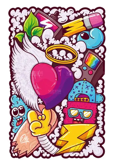 有趣的涂鸦插画矢量素材