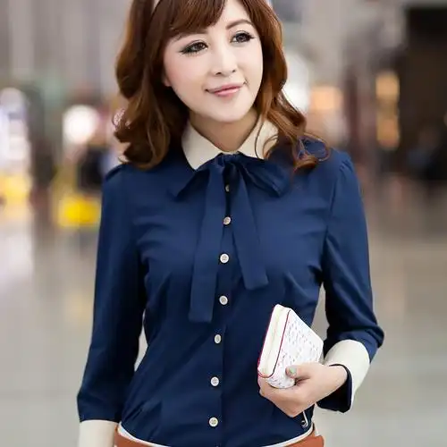春装新款女士韩版衬衣ol通勤修身女款长袖衬衫 送领带