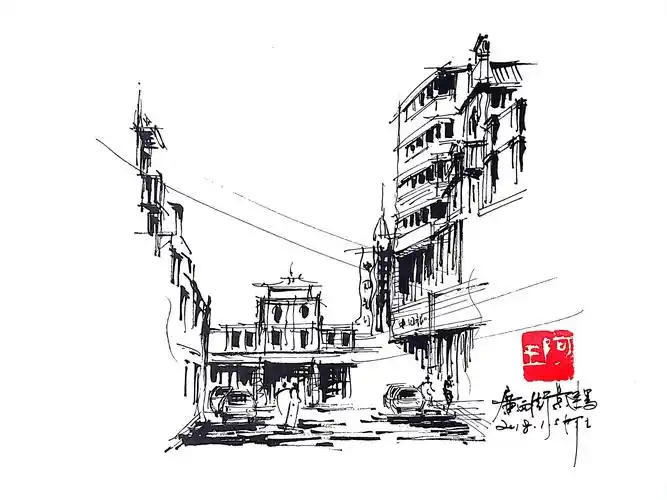 速写风景建筑速写阿王速写