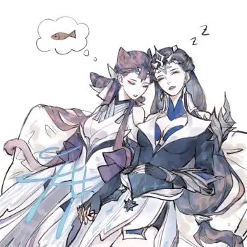 小憩_王者荣耀貂蝉露娜露蝉绘画作品