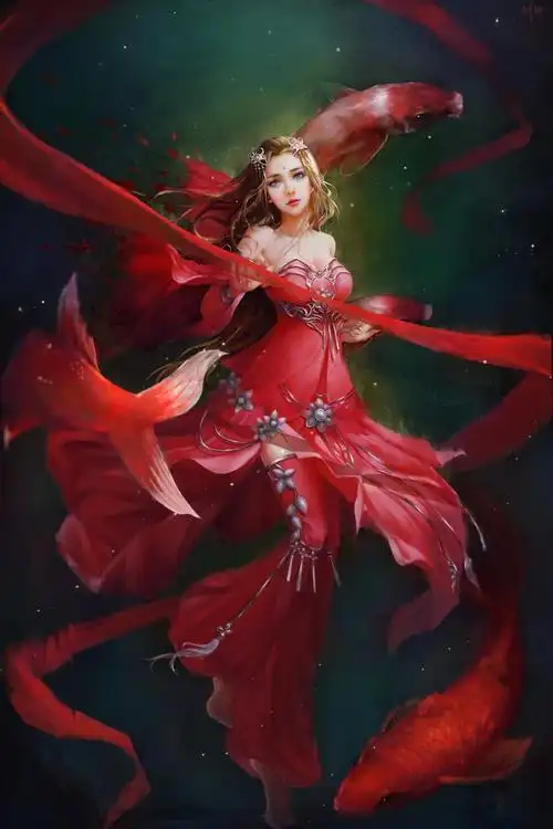 中国风古装美女锦鲤秀动漫高清壁纸