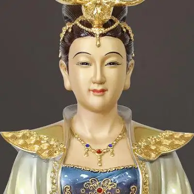 珐琅镶金女娲娘娘神像纯铜女娲补天神像道家女娲神像家用供奉摆件