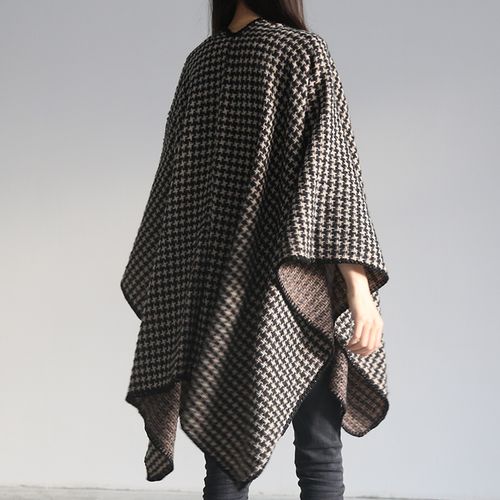 中长款韩版外穿春秋大披肩外套针织千鸟格斗篷披风办公室保暖女夏