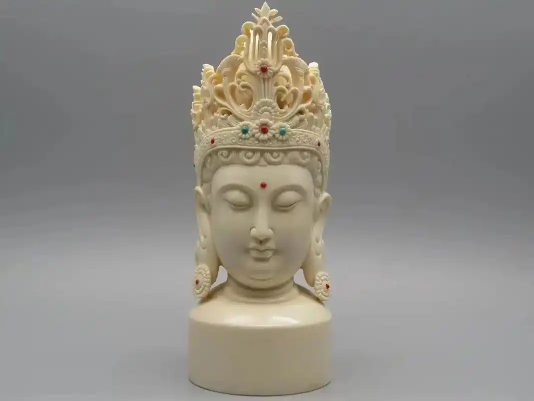 97猛犸象牙【妙慧观音】精品面具观音头摆件,精选猛犸顶级冰料 - 抖