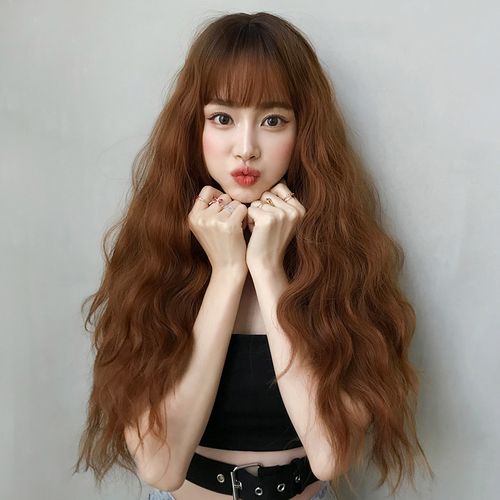 假发女长发网红脏橘羊毛卷空气刘海自然卷大波浪圆脸长卷发全头套