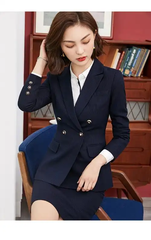 萨蒙路易条纹商务西装套装女2020春季时尚御姐正装气质ol职业西服