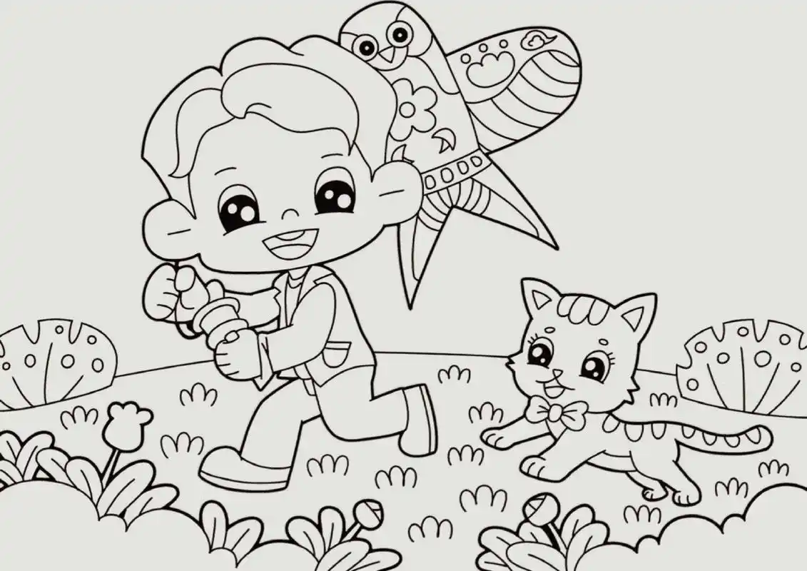 儿童主题画《放风筝》