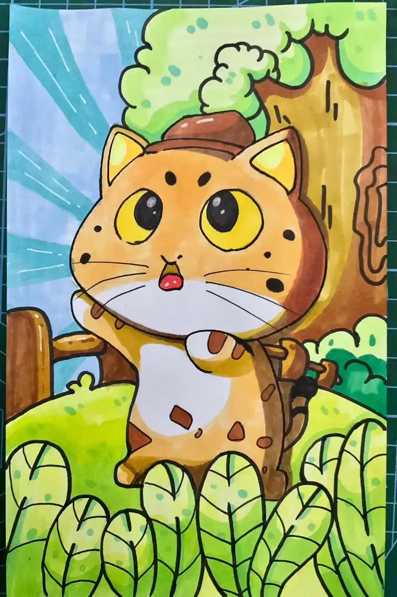 马克笔动漫卡通绘画猫咪儿童画教程