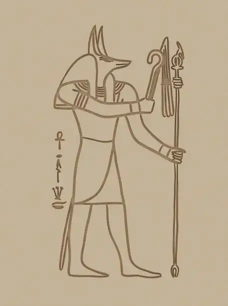 死神阿努比斯,古埃及文明,埃及神像,垂直画幅,古代文明插画素材_id