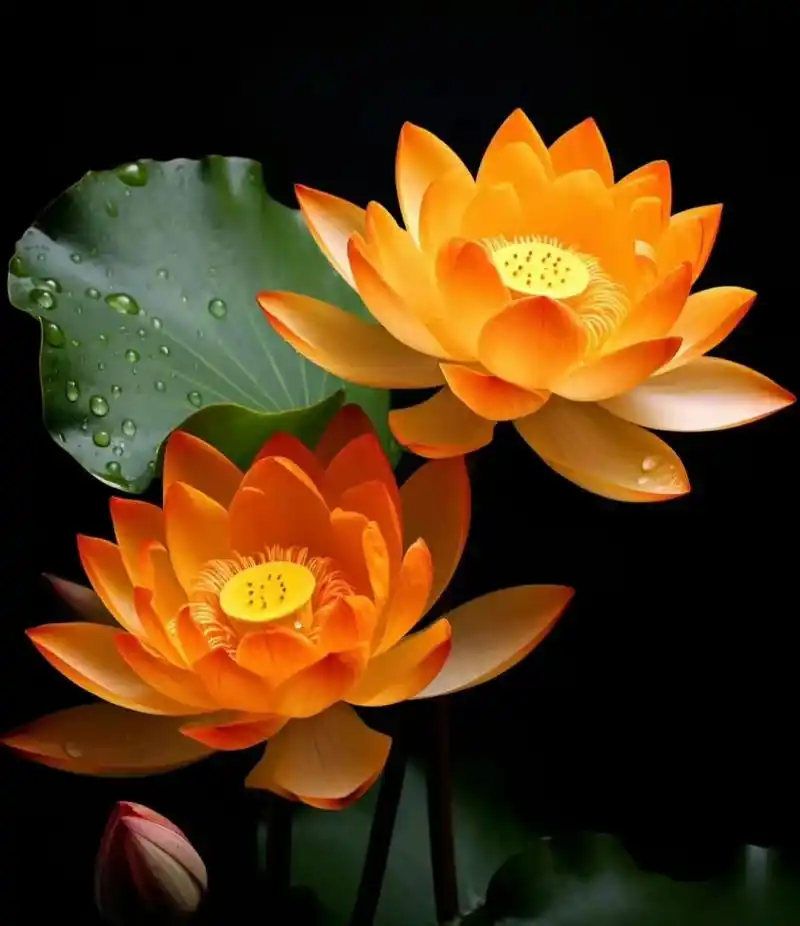 金色莲花 能带来好运. 红莲送福,主动示爱.秋水洗面,色泽更艳.