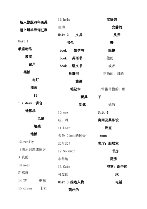 人教版四年级英语上册单词表docx3页