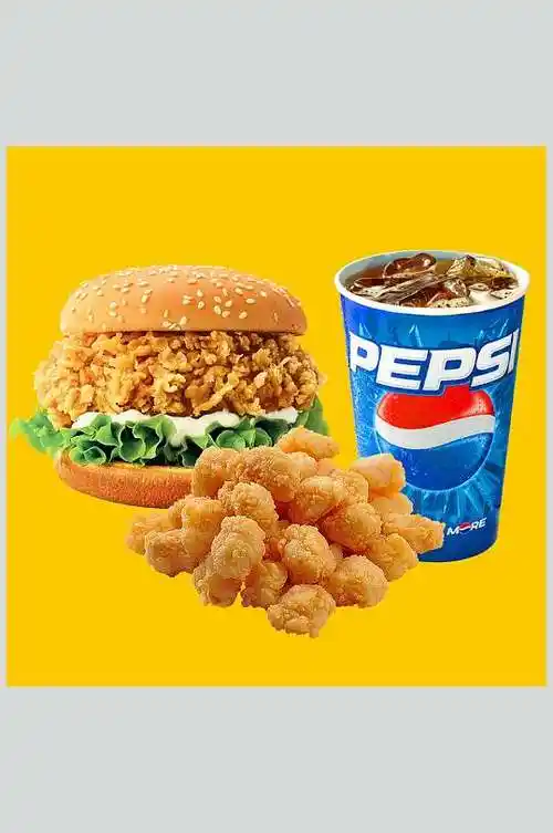金黄套餐鸡米花快乐汉堡炸鸡食品图片-众图网