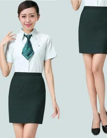 夏季中国邮政工作服女士短裙短袖衬衫套装包臀裙储蓄银行一步长裙