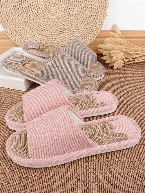 (今日11.4折)亚麻拖鞋男特大码春秋季家用室内防滑四.