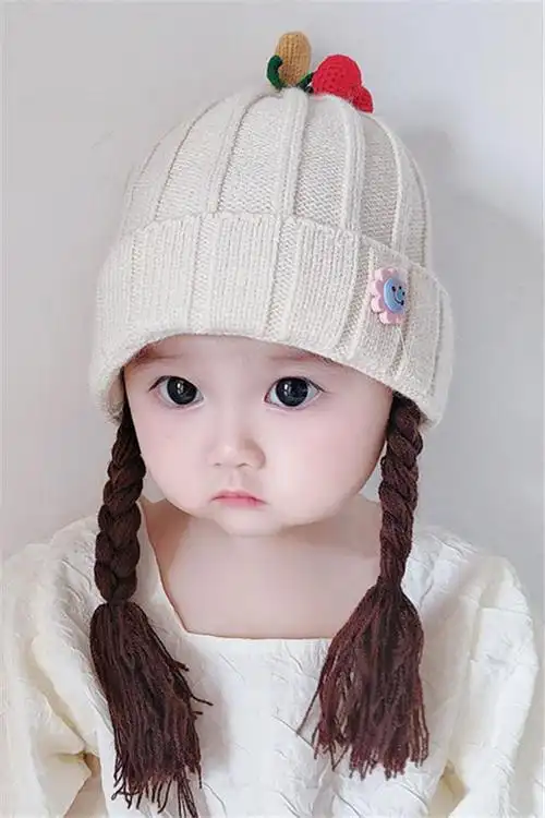 婴儿帽子秋冬季女宝宝公主网红 strong>假发 /strong>辫子可爱超萌