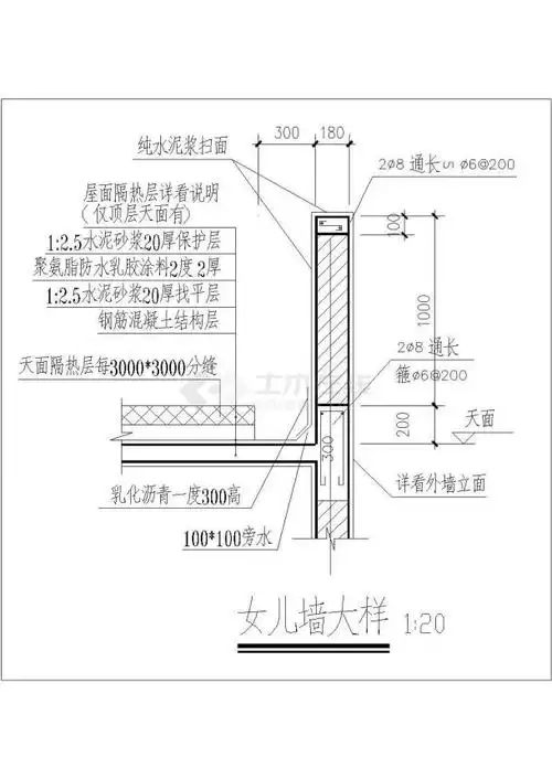 某女儿墙cad详细完整施工