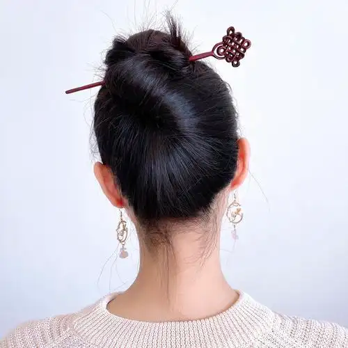 durianacc国风国潮中国结木质盘发发簪汉服簪子丸子头紫檀钗子