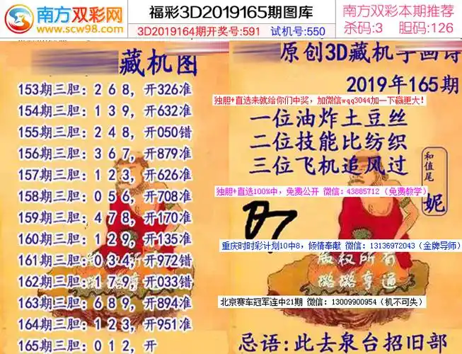 3d165期福彩3d藏机诗