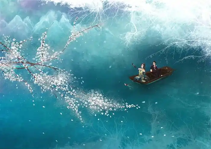 古风湖中泛舟背景