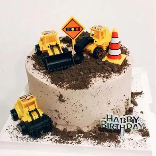 工程车挖掘机压路机玩具儿童生日蛋糕装饰摆件6个装