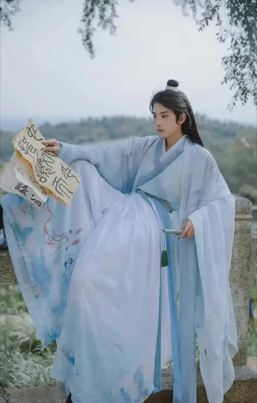 淡辉夕颜,公子如玉,是你执一把青伞,为我许下一世长安)古风汉服真人男