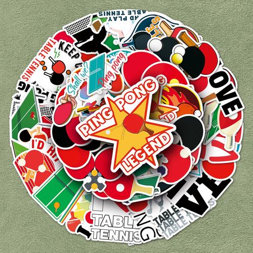 50张乒乓球贴纸平板头盔行李箱手机笔记本手账装饰体育运动器材卡通