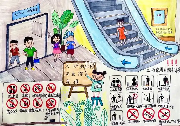创意美术主题画电梯安全