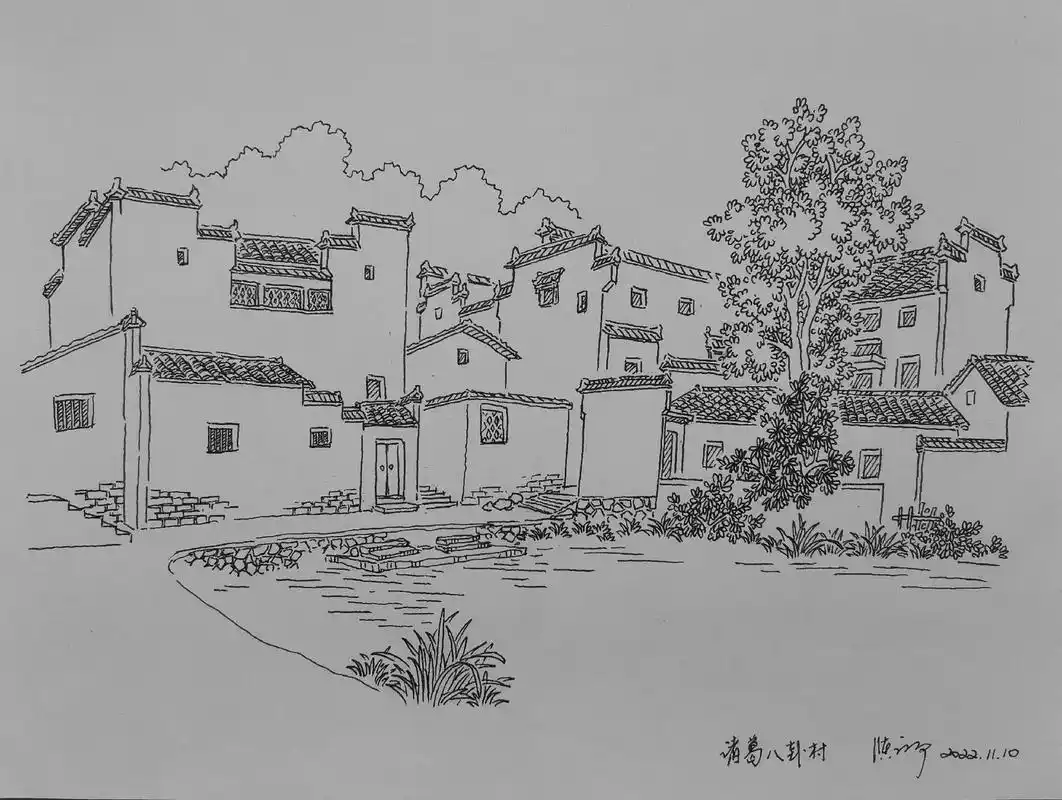 钢笔画《诸葛八卦村》系列,哈!#线描钢笔画 #记录成长的每一 - 抖音