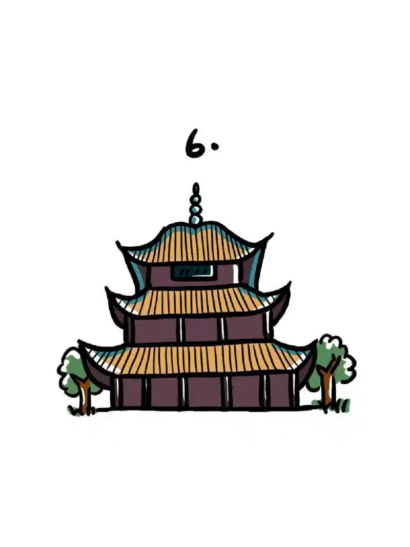 地标建筑简笔画教程12 最近画了很多古风的建筑,岳阳楼的建筑依旧是