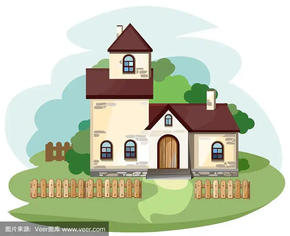 这房子很漂亮,很卡通.乡村别墅.森林里的房子.假期.小屋,小屋.