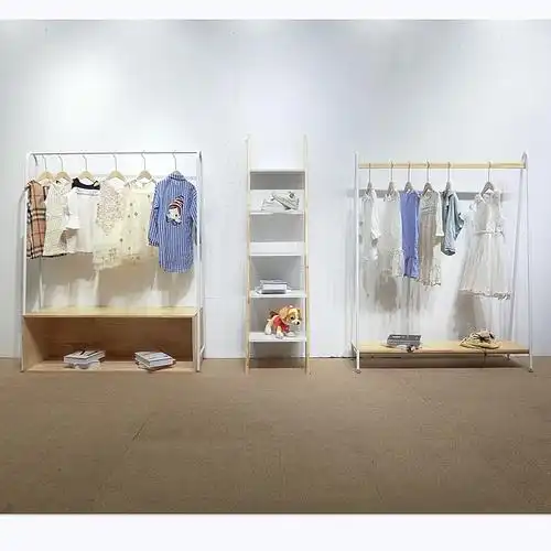 童装装修实木原木木色简易展示架儿童衣服白色服装展示架