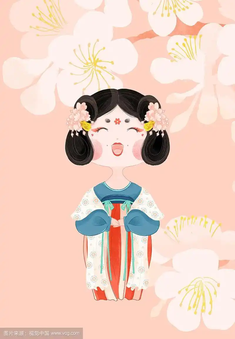 古风唐朝宫女侍女与梨花手绘插画