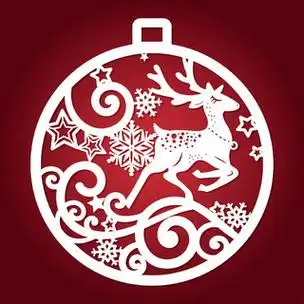 激光切割模板.有鹿和雪花的圣诞球.用于设计卡片,菜单,圣诞装饰品等.